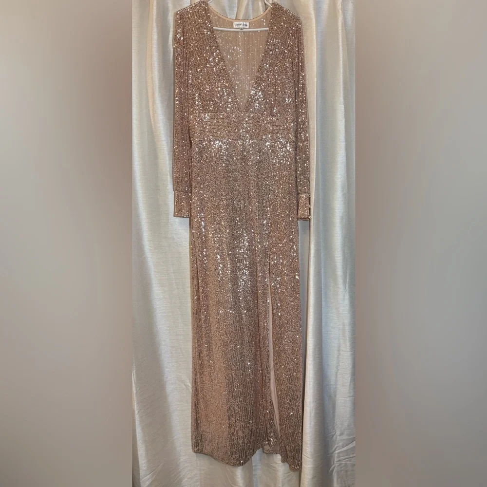 Emerald Sundae Rose Gold Sequin Maxi Dress XL - Picture 4 of 15